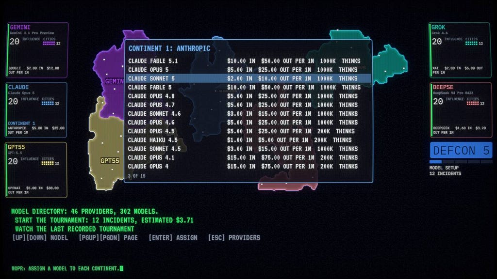 Choose any model from OpenRouter to duke it out…